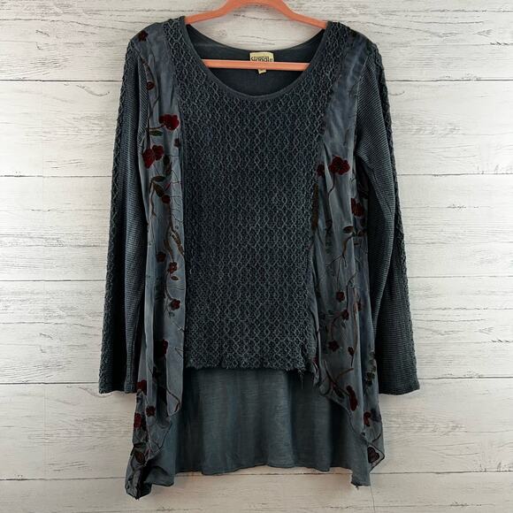 Signals Blue Embroidered Long Sleeve Boho Top Size M - Picture 1 of 8